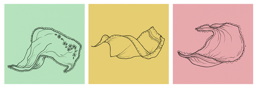 three delicate handkerchief illustrations